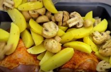 Baked Chicken Thighs with Herbed Potatoes and Mushrooms