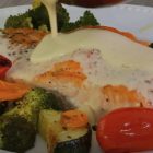 Creamy White Wine and Cheese Sauce Salmon with Roasted Vegetables